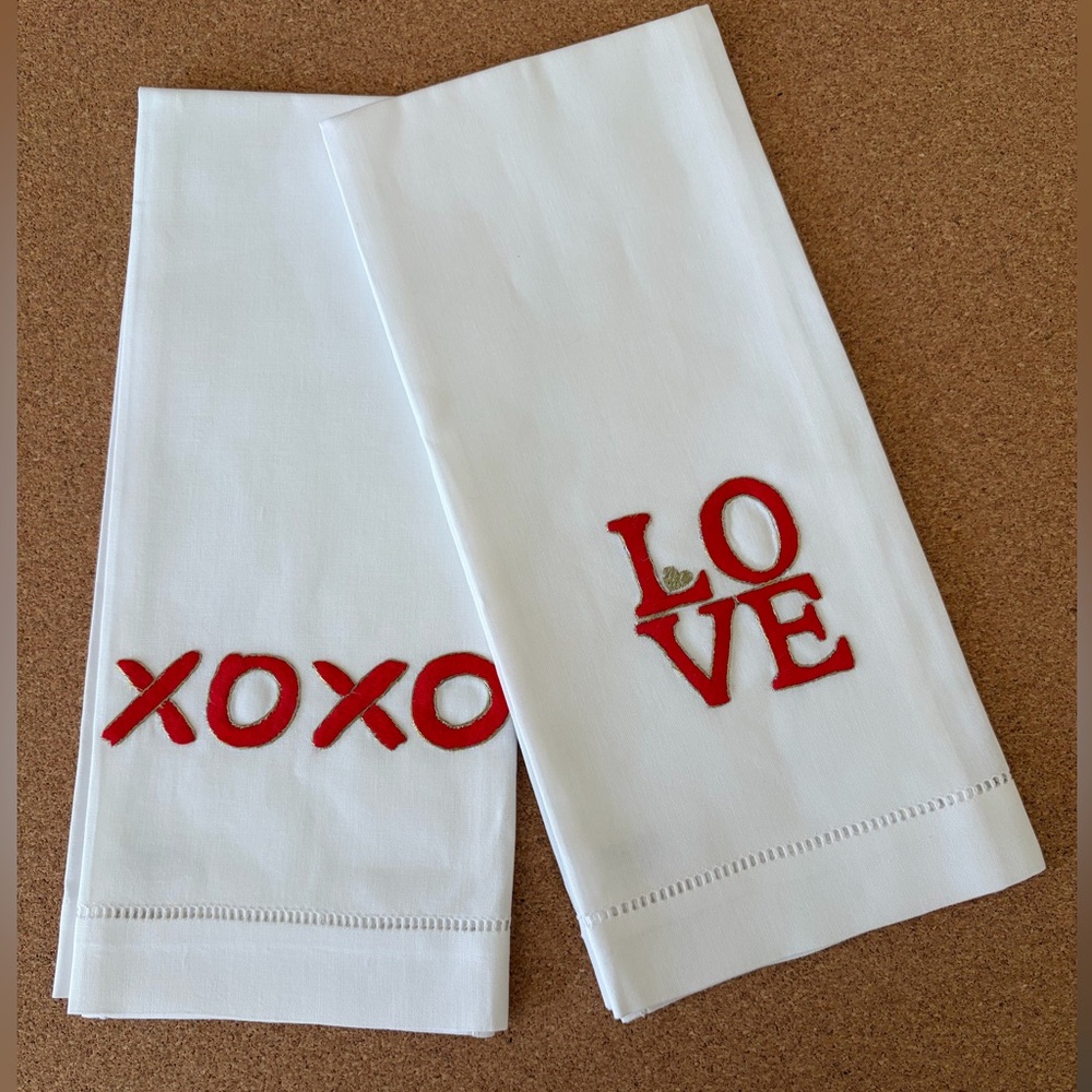 Pair of  hand embroidered cotton hand towels